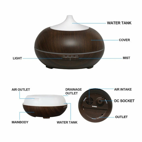 Natural Oak Design Essential Oil Diffuser & Humidifier – 300 ml