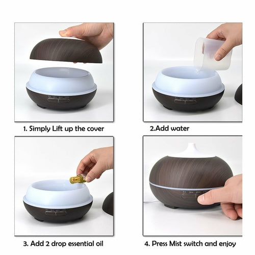 Natural Oak Design Essential Oil Diffuser & Humidifier – 300 ml