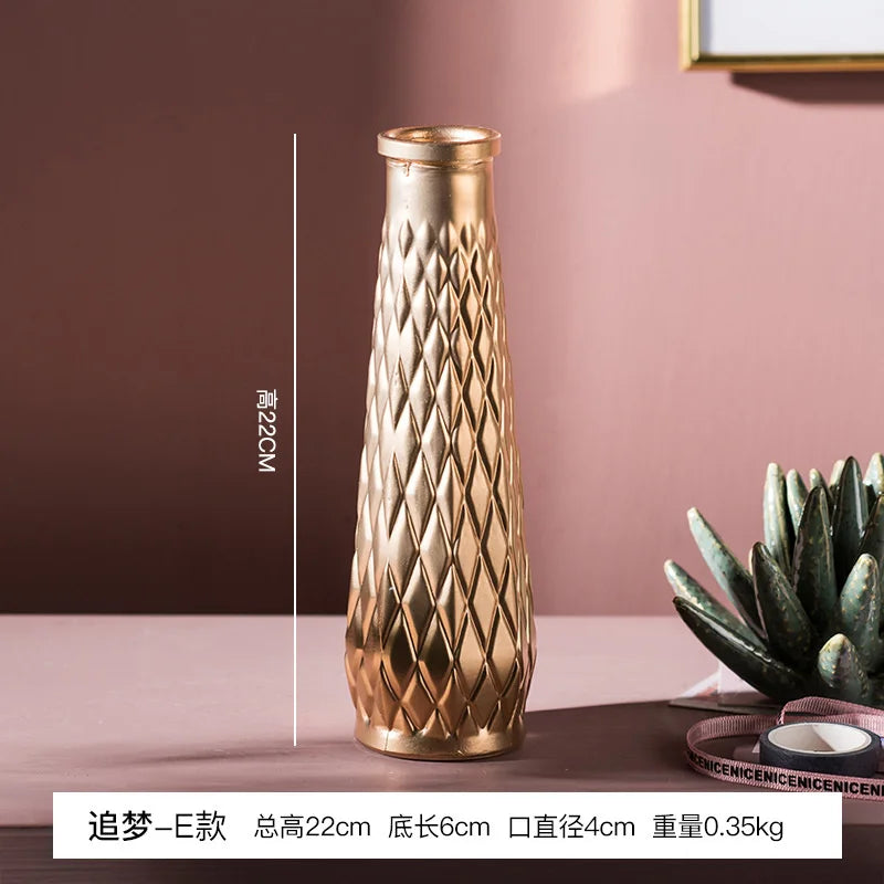 Modern Gold Glass Vase - Elegant Desktop Flower Vase for Home Decor