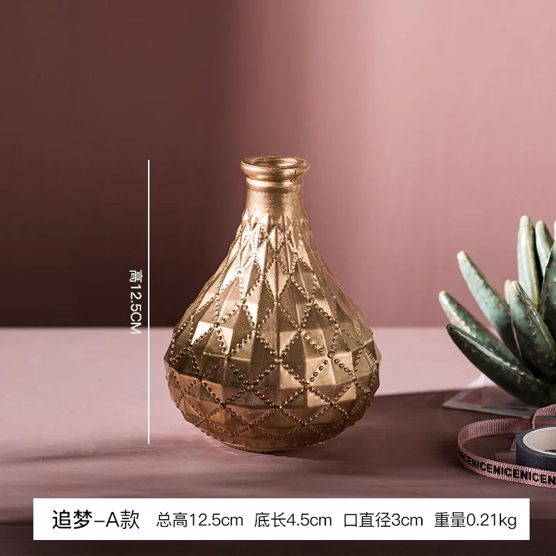 Modern Gold Glass Vase - Elegant Desktop Flower Vase for Home Decor