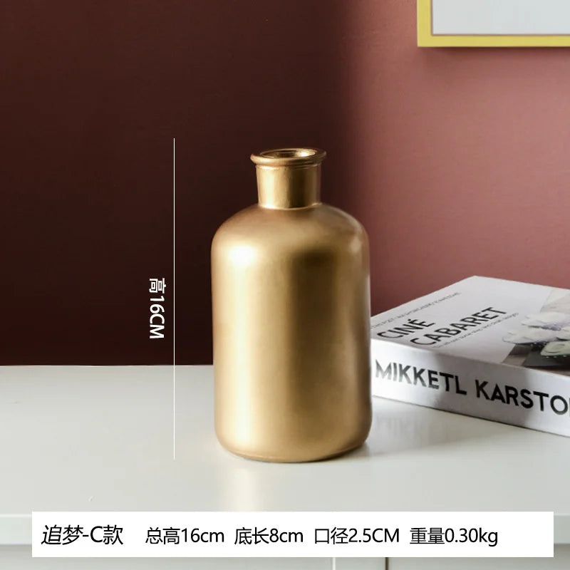 Modern Gold Glass Vase - Elegant Desktop Flower Vase for Home Decor
