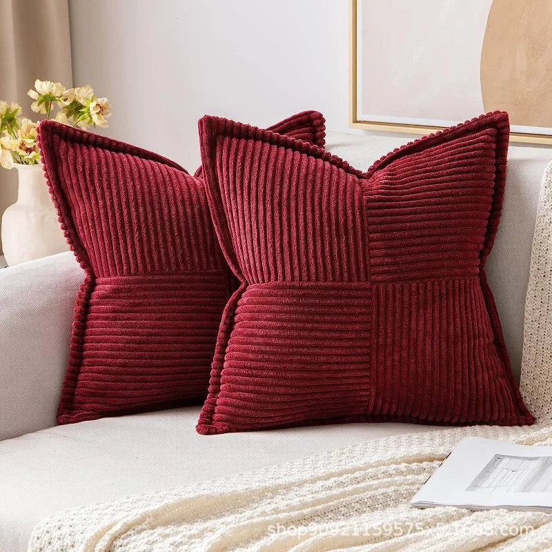 Striped Corduroy Cushion Cover - Soft Textured Pillow Case