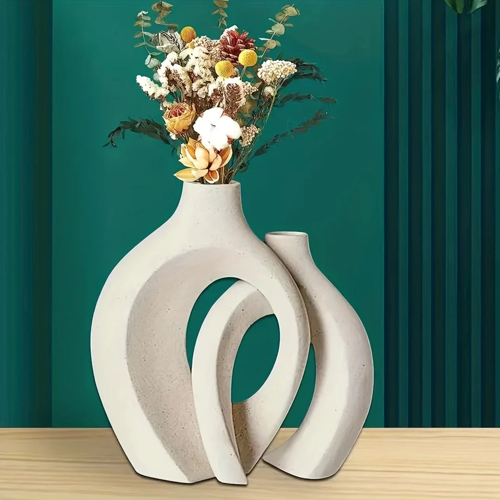 Nordic White Vase Set - 2-Piece Modern Decorative Plant Pots