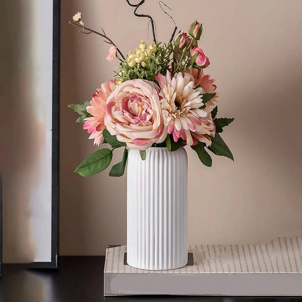 Striped Ceramic-Style Vase - Modern Decorative Flower Display