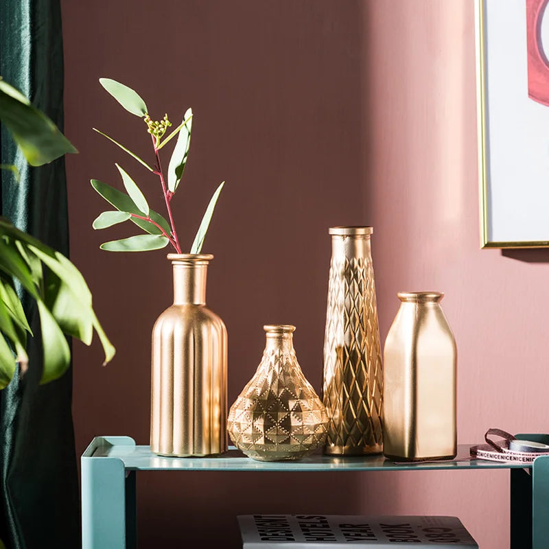 Modern Gold Glass Vase - Elegant Desktop Flower Vase for Home Decor
