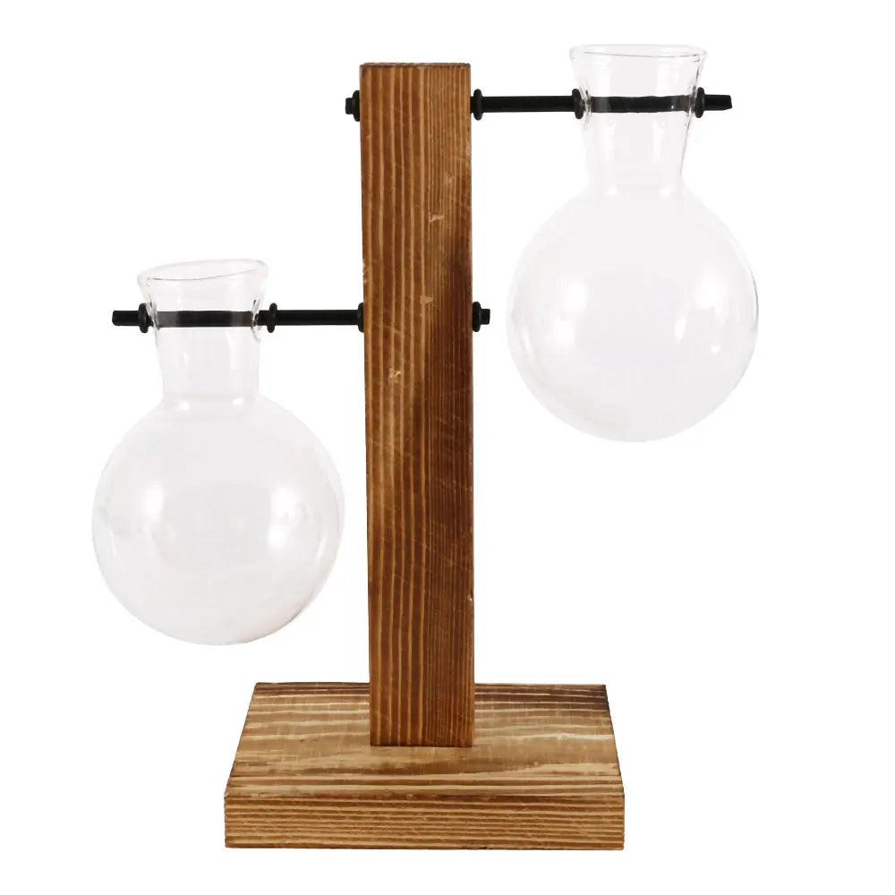 Vintage Glass Bulb Terrarium with Wooden Stand - Hydroponic Planter