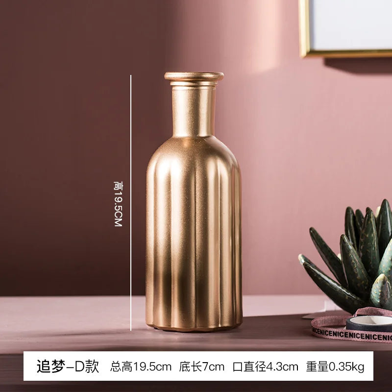 Modern Gold Glass Vase - Elegant Desktop Flower Vase for Home Decor