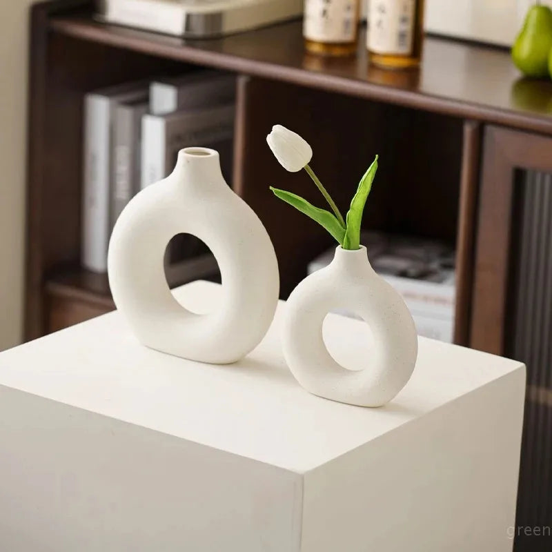 Nordic Donut-Shaped Vase - Modern Minimalist Centerpiece