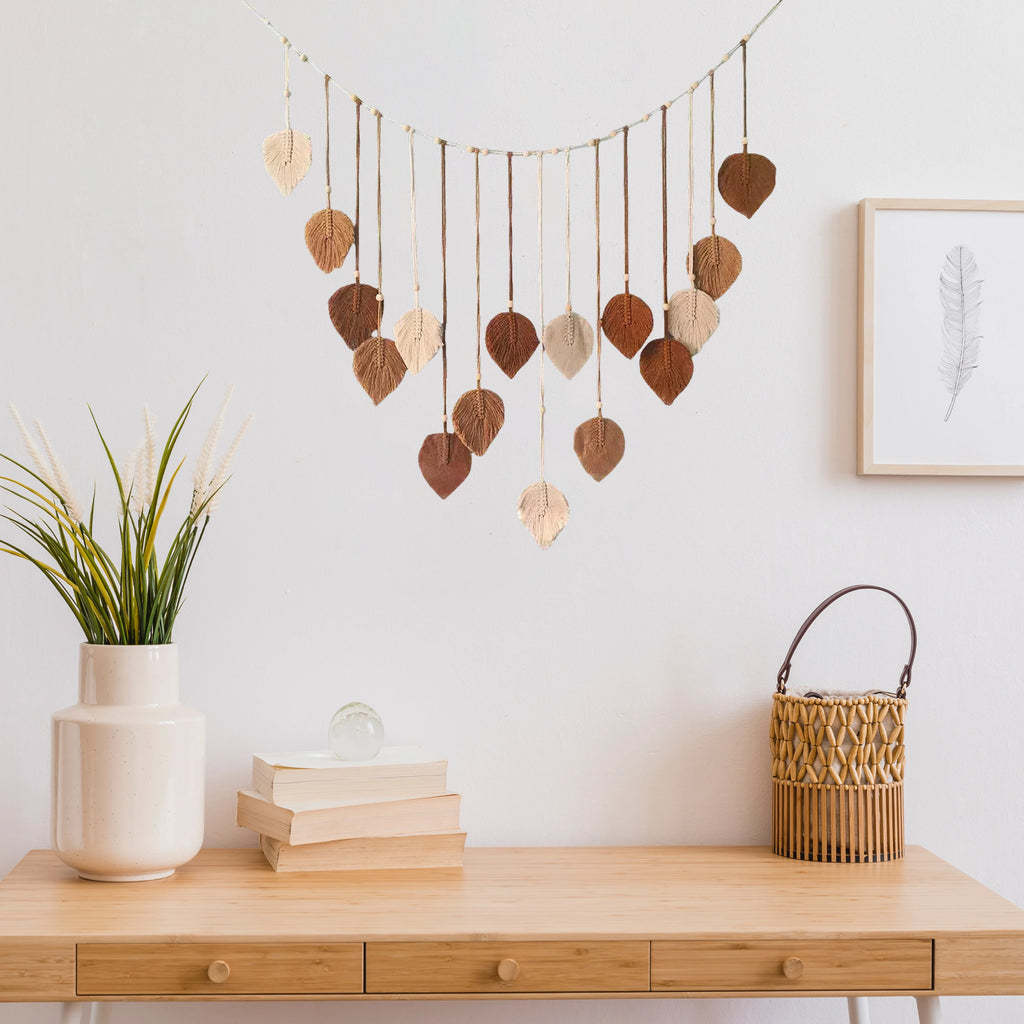 Macrame Leaf Wall Hanging - Handmade Boho Tapestry Decor