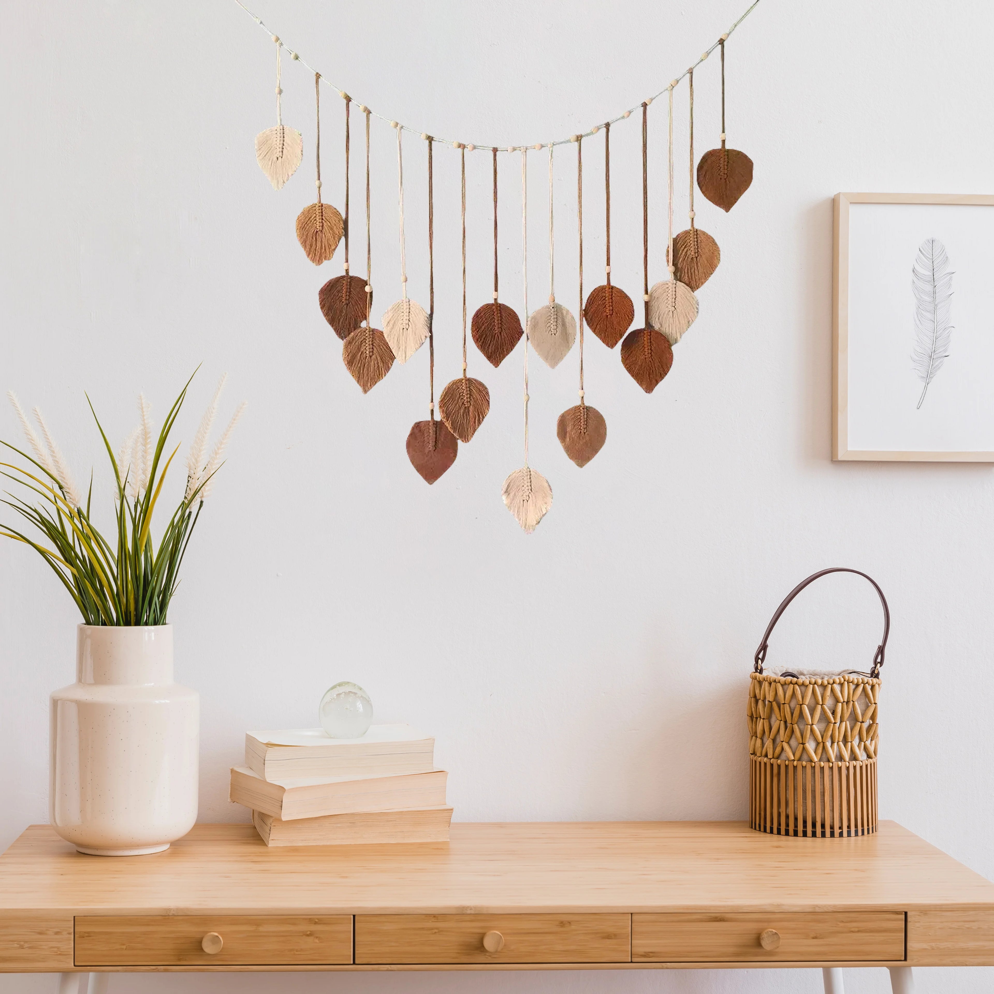 Macrame Leaf Wall Hanging - Handmade Boho Tapestry Decor