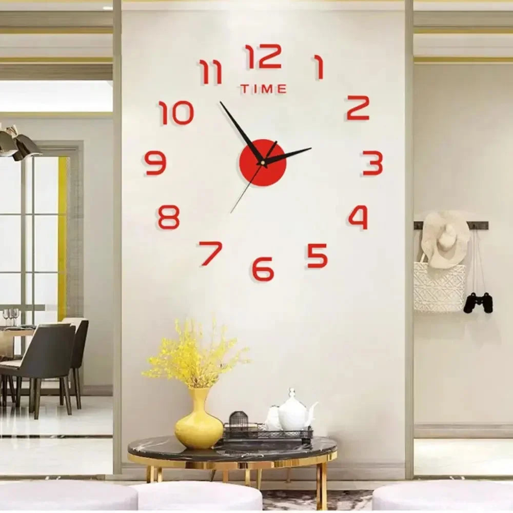 Large 3D Acrylic Mirror Wall Clock - DIY Frameless Modern Decor
