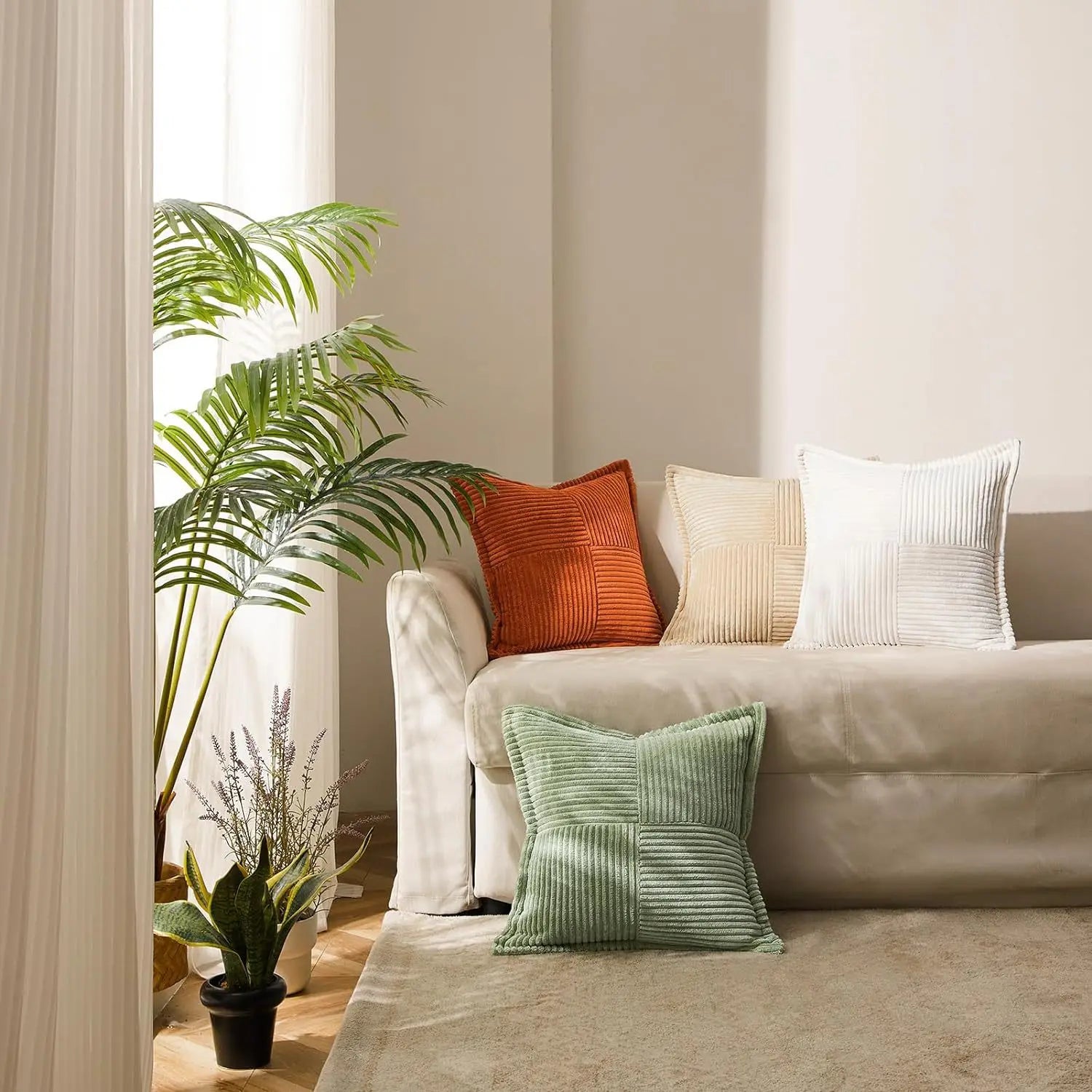 Striped Corduroy Cushion Cover - Soft Textured Pillow Case