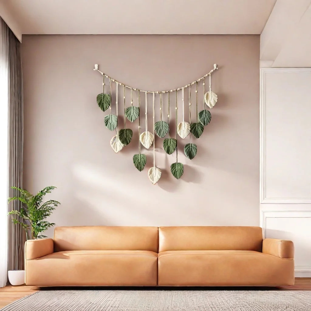 Macrame Leaf Wall Hanging - Handmade Boho Tapestry Decor