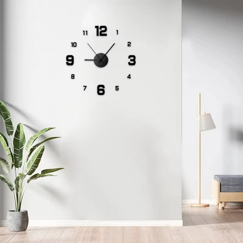 Modern 3D Frameless Wall Clock - DIY Mirror Sticker Clock
