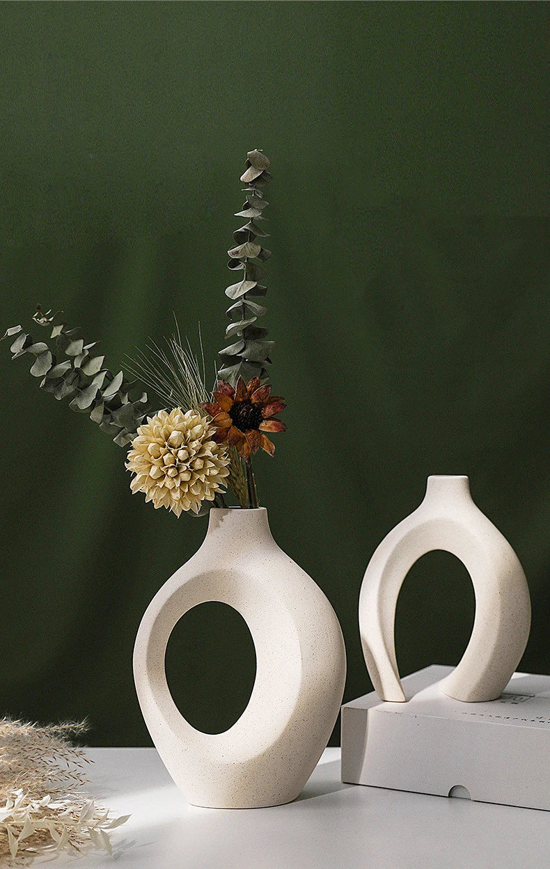 Nordic White Vase Set - 2-Piece Modern Decorative Plant Pots