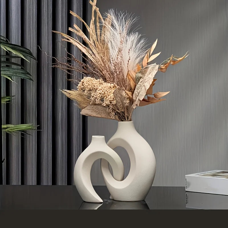 Nordic White Vase Set - 2-Piece Modern Decorative Plant Pots