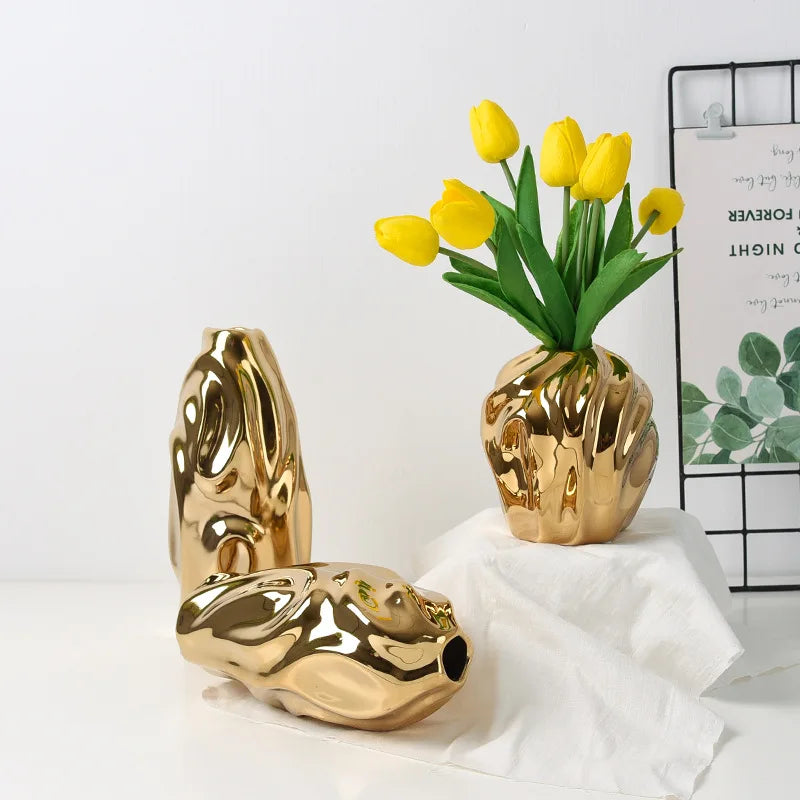 Luxury Ceramic Golden Vase - Modern Creative Home Decor