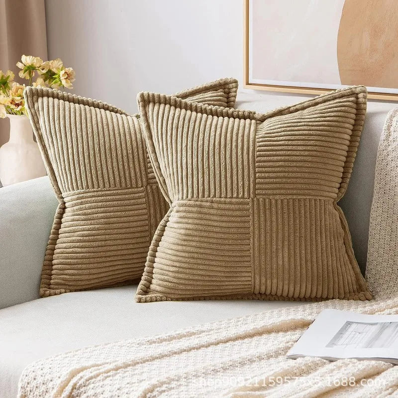 Striped Corduroy Cushion Cover - Soft Textured Pillow Case