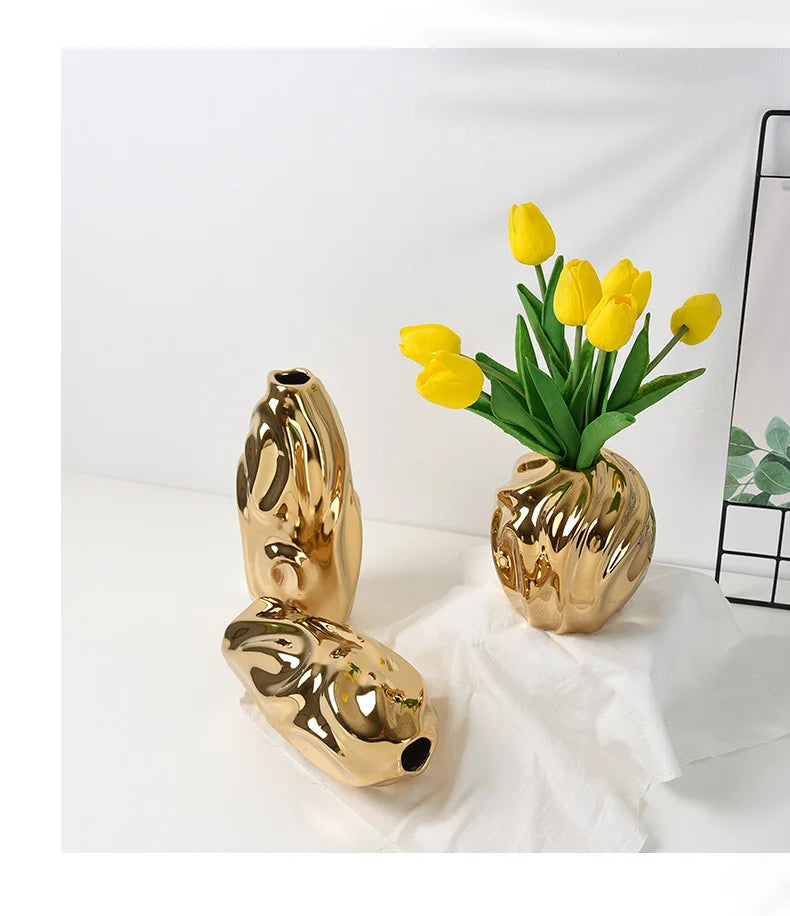 Luxury Ceramic Golden Vase - Modern Creative Home Decor