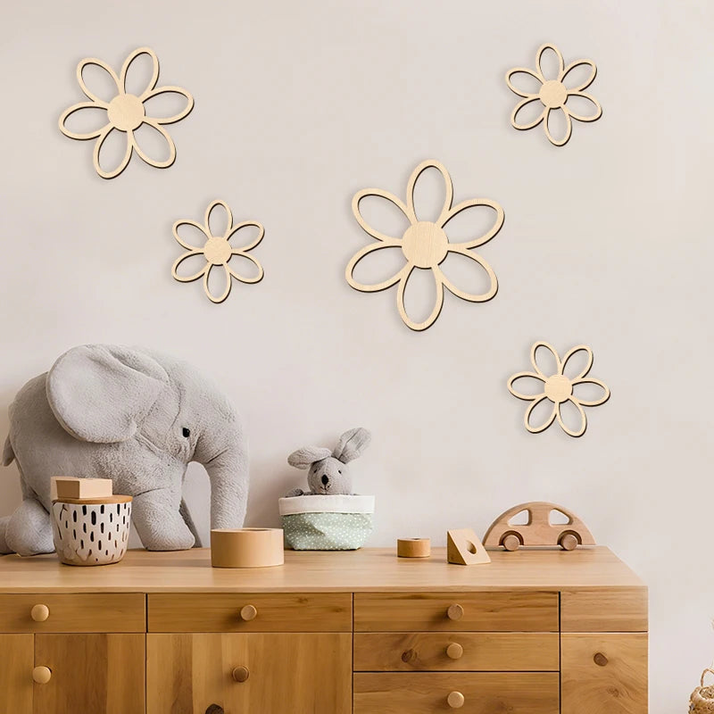 Wooden Flower Wall Art Set (5 Pieces)