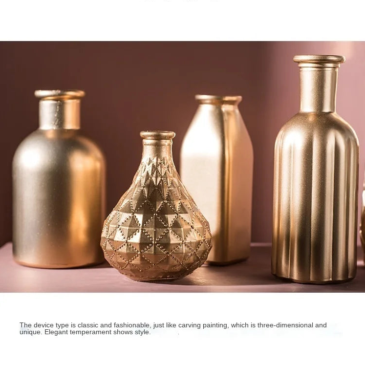 Modern Gold Glass Vase - Elegant Desktop Flower Vase for Home Decor
