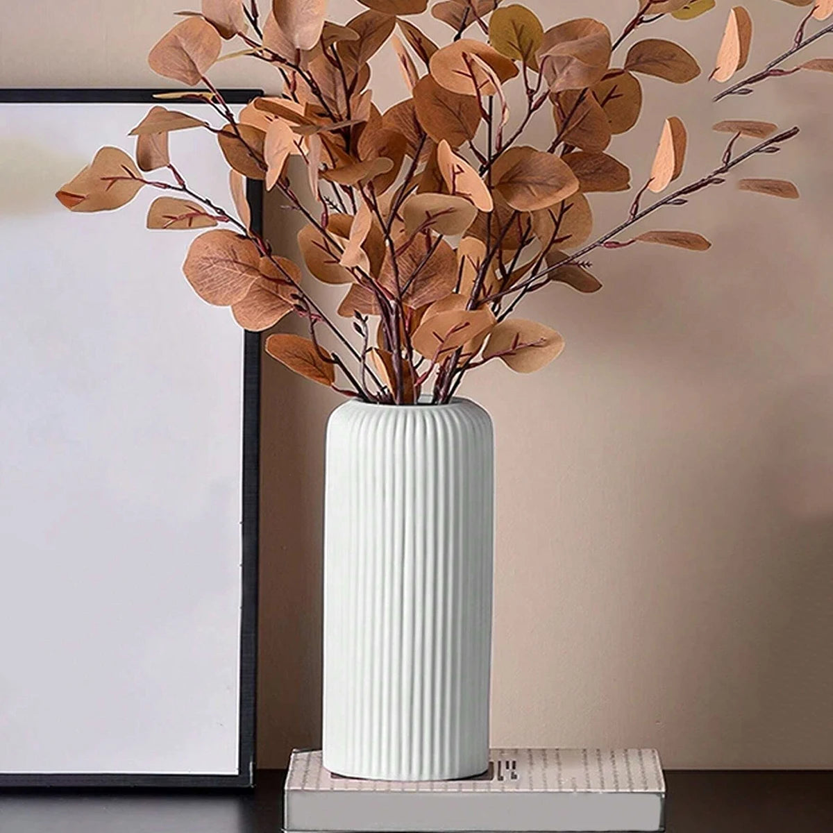 Striped Ceramic-Style Vase - Modern Decorative Flower Display