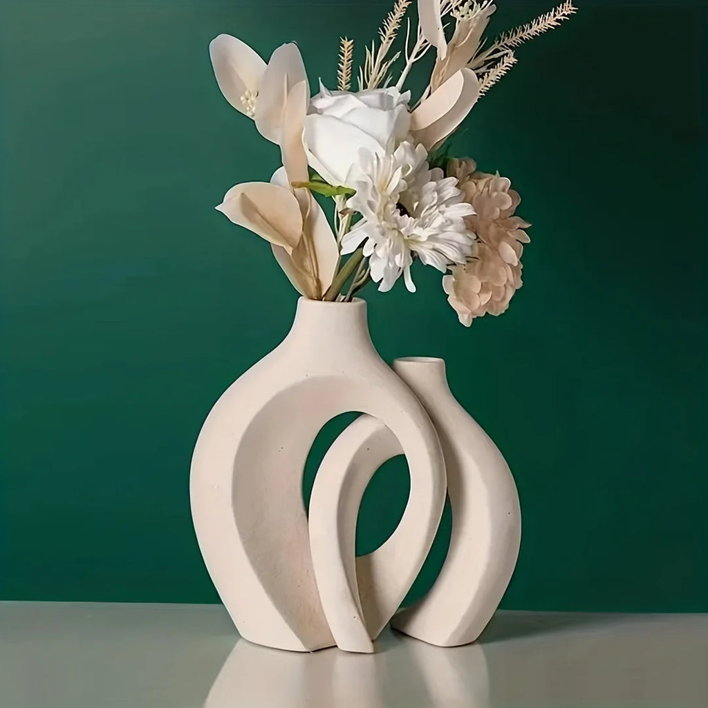 Nordic White Vase Set - 2-Piece Modern Decorative Plant Pots