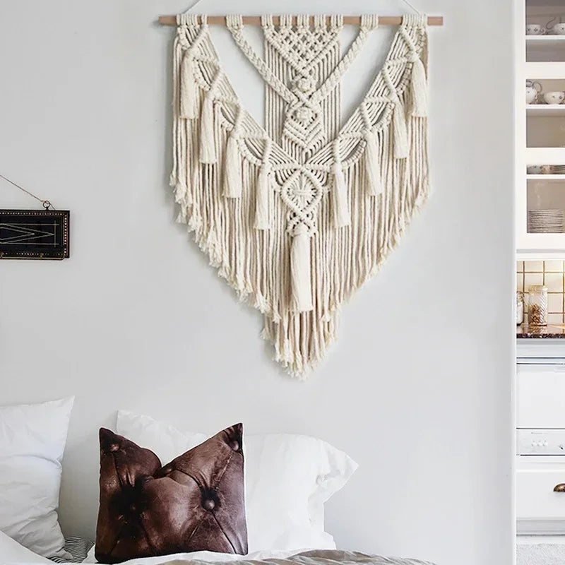 Handmade Macrame Wall Hanging Tapestry - Boho Geometric Cotton Decor