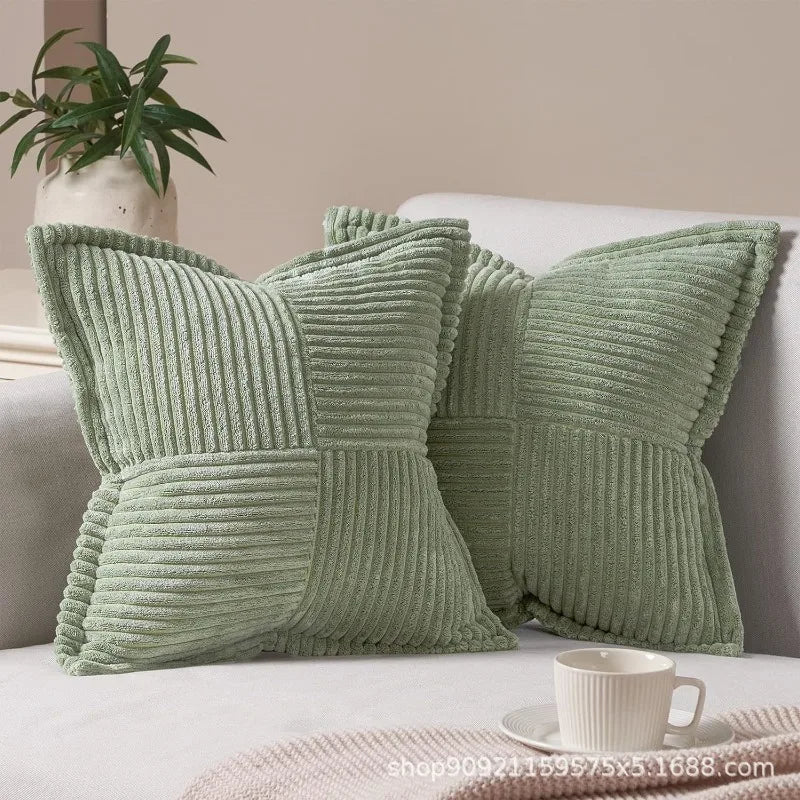 Striped Corduroy Cushion Cover - Soft Textured Pillow Case