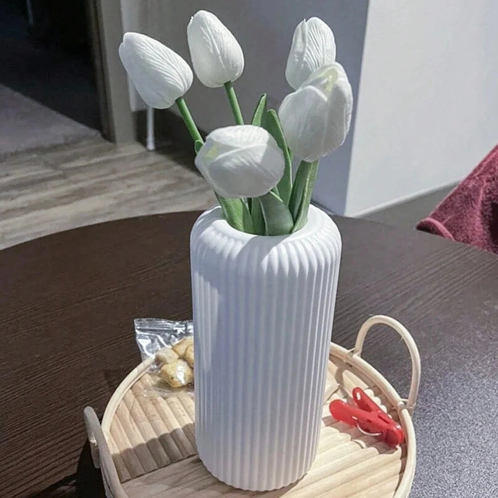 Striped Ceramic-Style Vase - Modern Decorative Flower Display