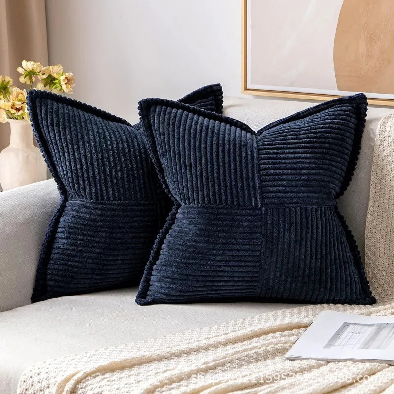 Striped Corduroy Cushion Cover - Soft Textured Pillow Case