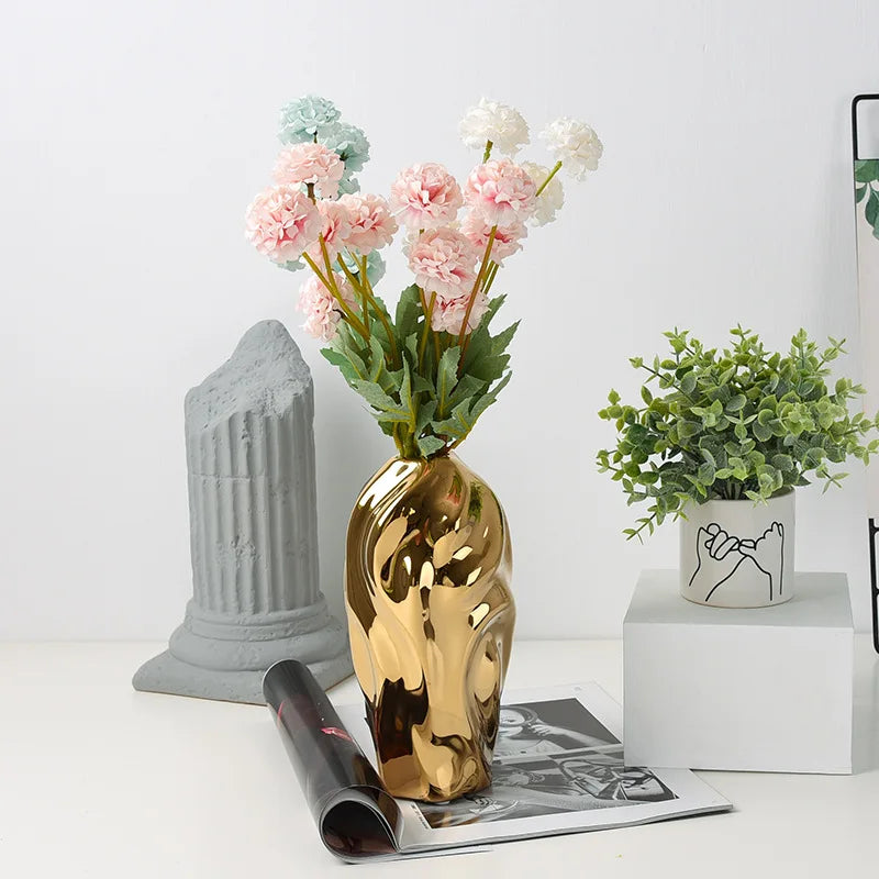 Luxury Ceramic Golden Vase - Modern Creative Home Decor