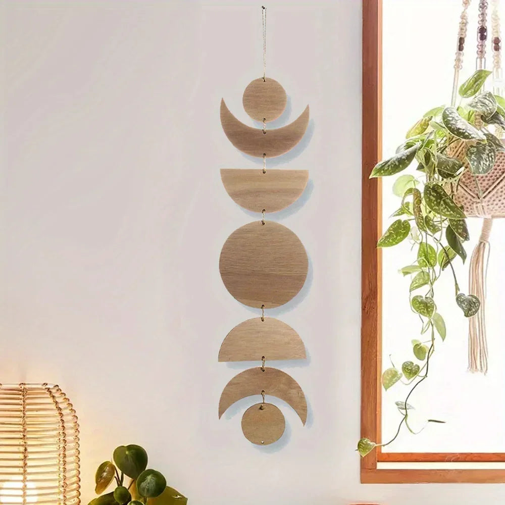 Wooden Hanging Moon Pendant - Bohemian Wall Decor