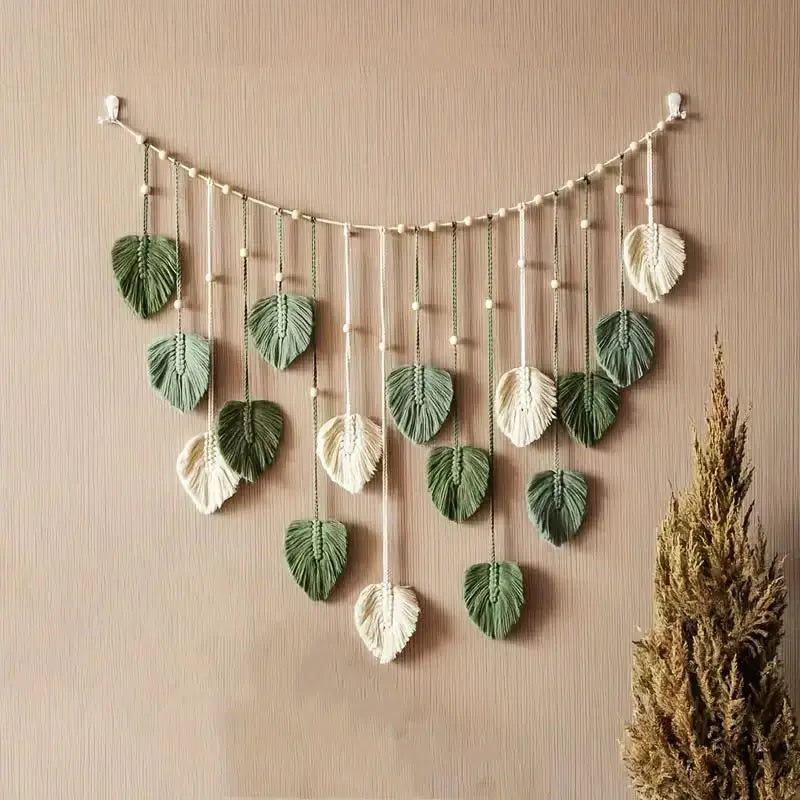 Macrame Leaf Wall Hanging - Handmade Boho Tapestry Decor