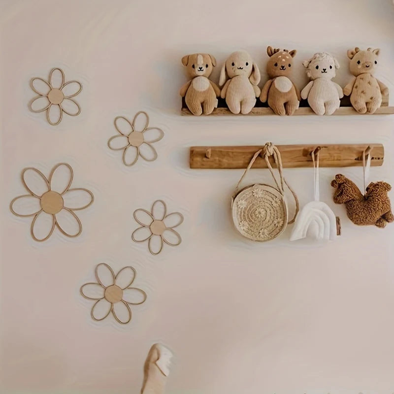 Wooden Flower Wall Art Set (5 Pieces)