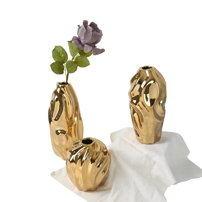 Luxury Ceramic Golden Vase - Modern Creative Home Decor