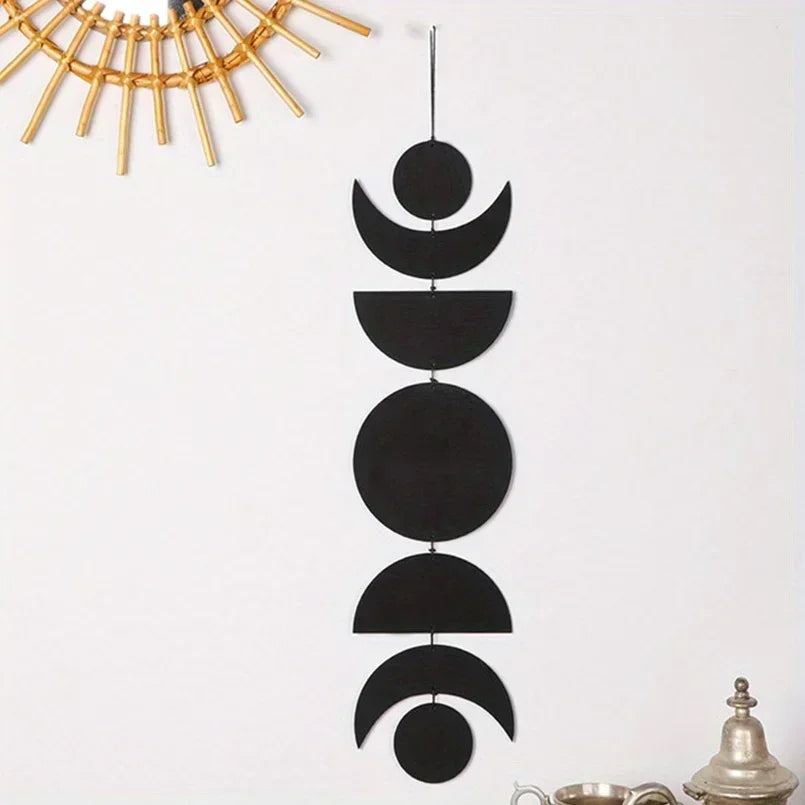 Wooden Hanging Moon Pendant - Bohemian Wall Decor