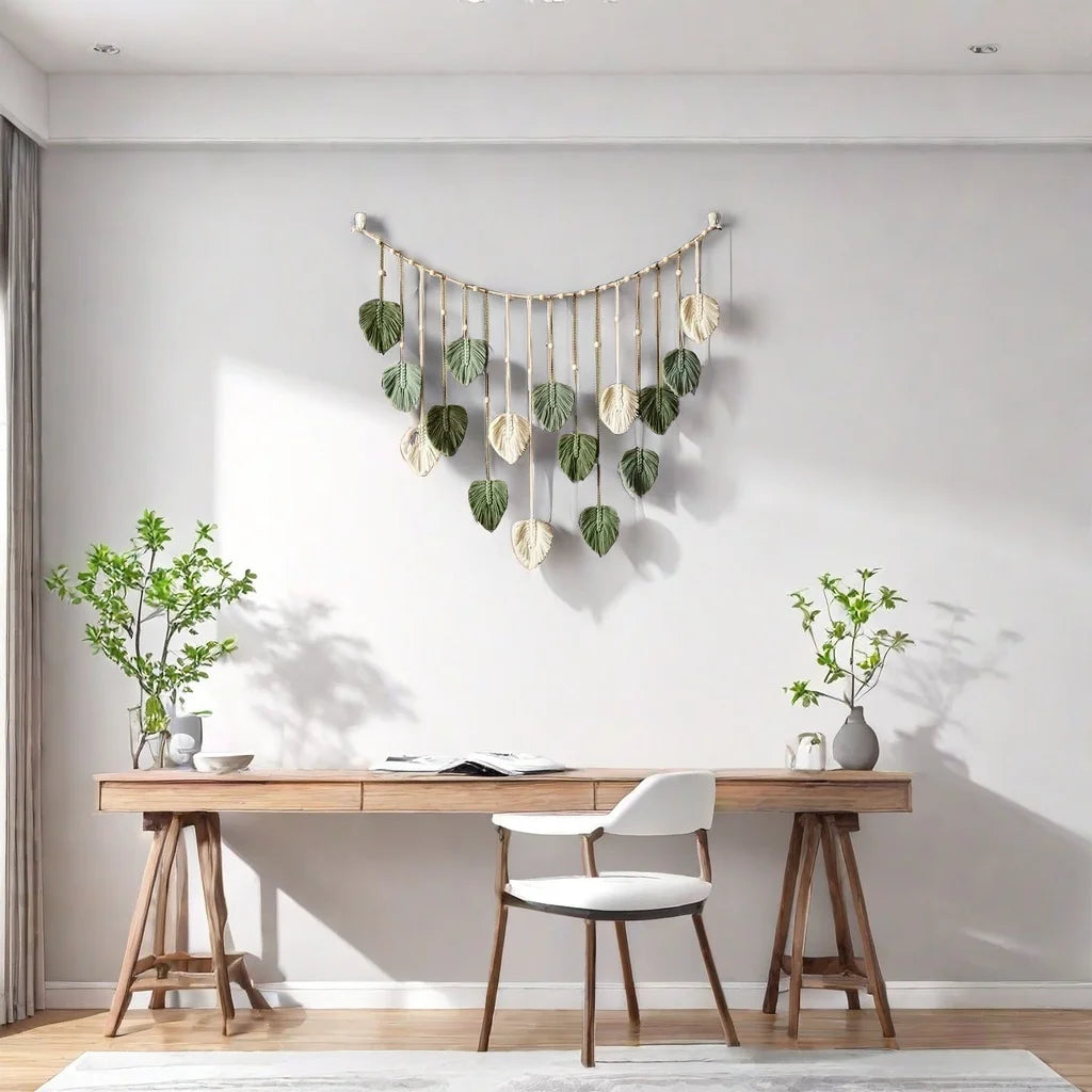 Macrame Leaf Wall Hanging - Handmade Boho Tapestry Decor