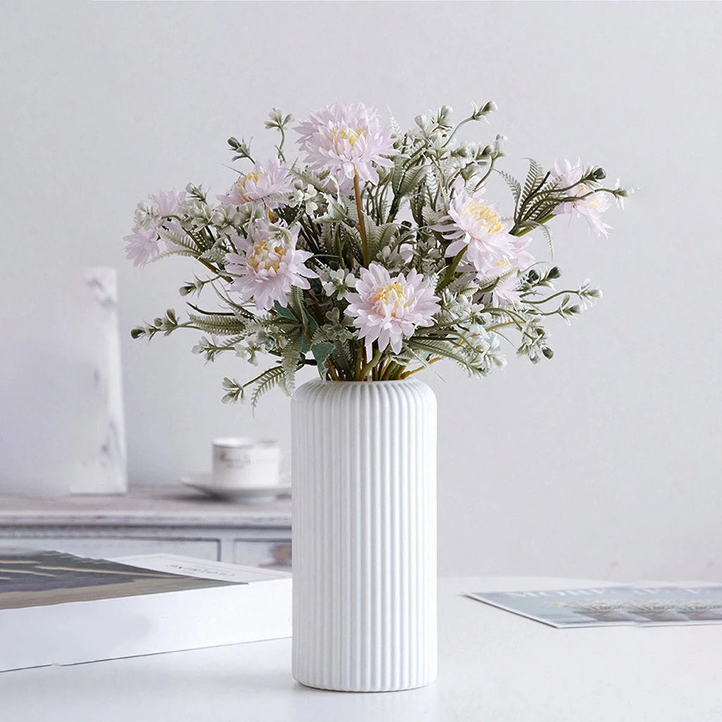 Striped Ceramic-Style Vase - Modern Decorative Flower Display