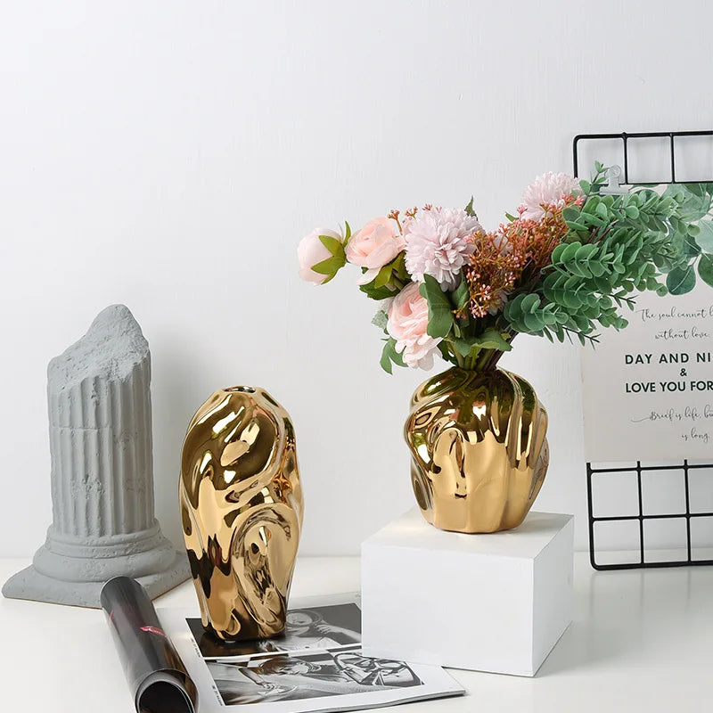Luxury Ceramic Golden Vase - Modern Creative Home Decor