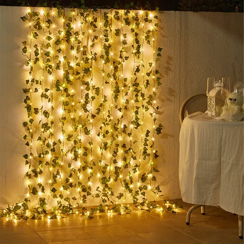 Green Leaf Vine String Lights - Battery Powered LED Fairy Lights
