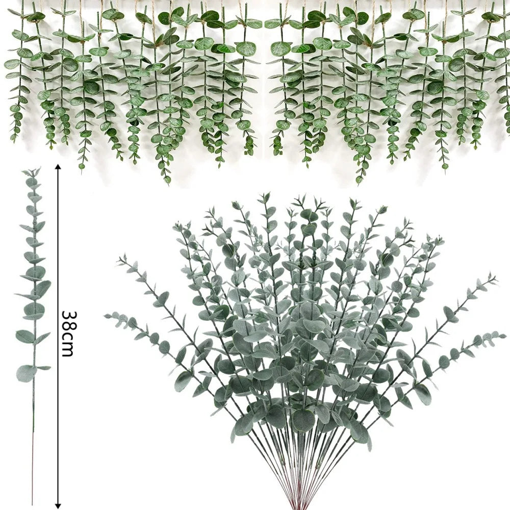 Artificial Eucalyptus Stems - 12 Pack Silver Dollar Greenery for Weddings & Home