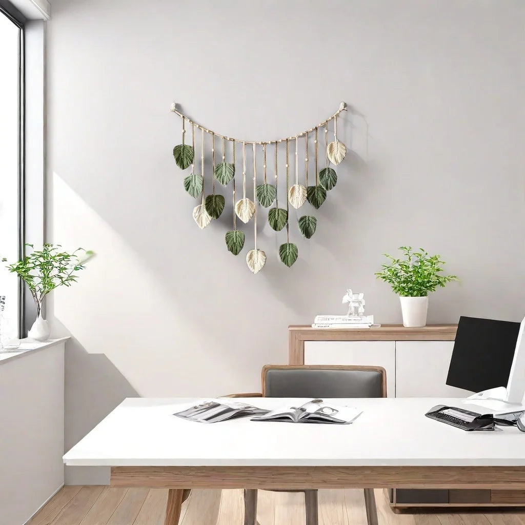 Macrame Leaf Wall Hanging - Handmade Boho Tapestry Decor