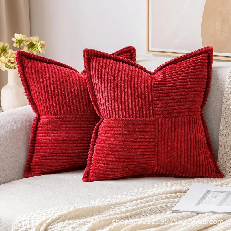 Striped Corduroy Cushion Cover - Soft Textured Pillow Case