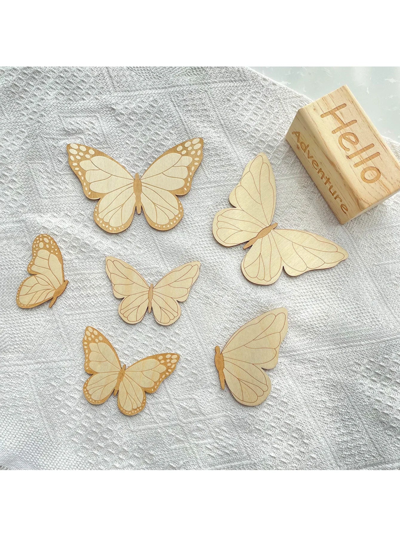 Wooden Butterfly Wall Decals Set - Children's Room Decor (6 Pieces)