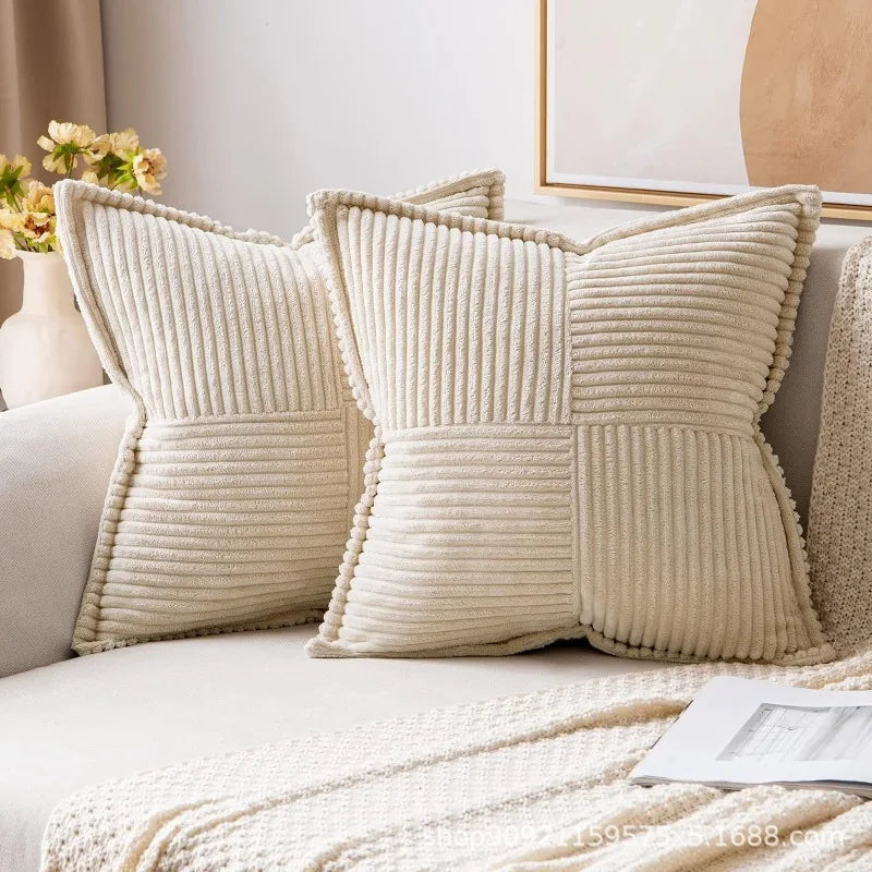 Striped Corduroy Cushion Cover - Soft Textured Pillow Case