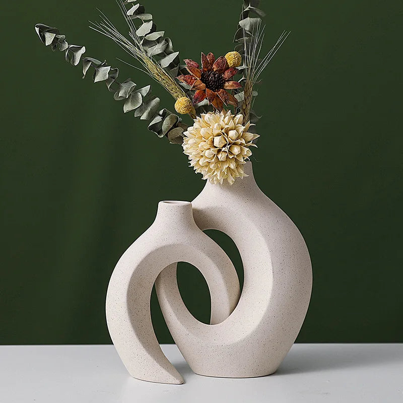 Nordic White Vase Set - 2-Piece Modern Decorative Plant Pots
