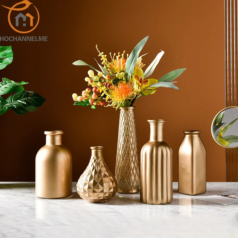 Modern Gold Glass Vase - Elegant Desktop Flower Vase for Home Decor