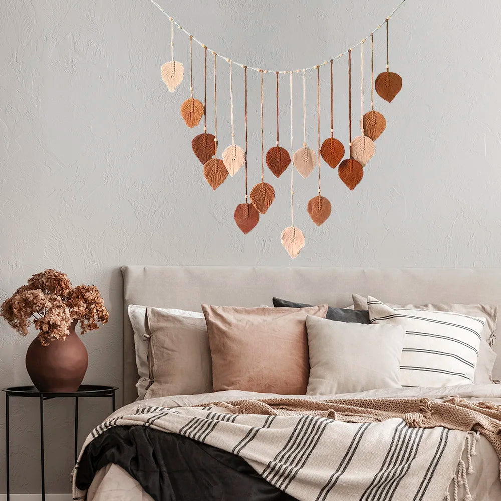 Macrame Leaf Wall Hanging - Handmade Boho Tapestry Decor