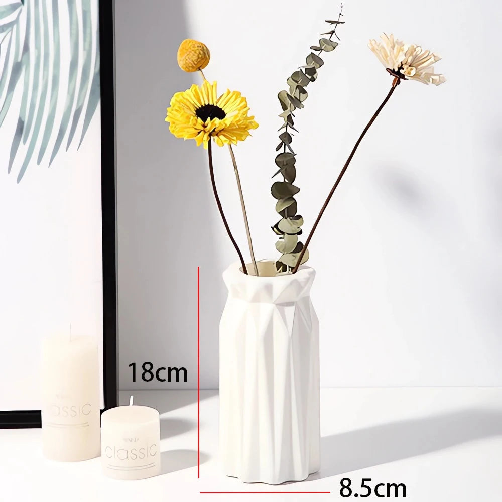 Striped Ceramic-Style Vase - Modern Decorative Flower Display